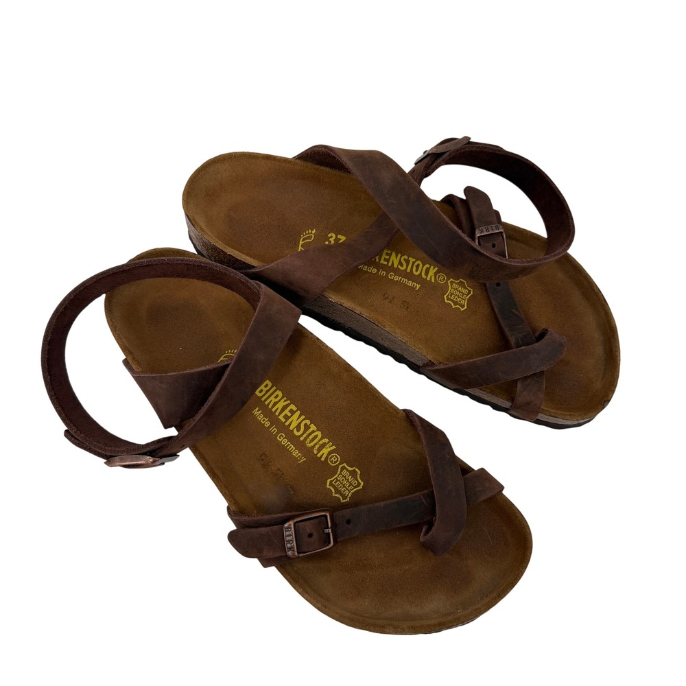 Birkenstock Yara Oiled Leather Sandals Tobacco Brown Ankle Strap Womens 37 L6 M4
